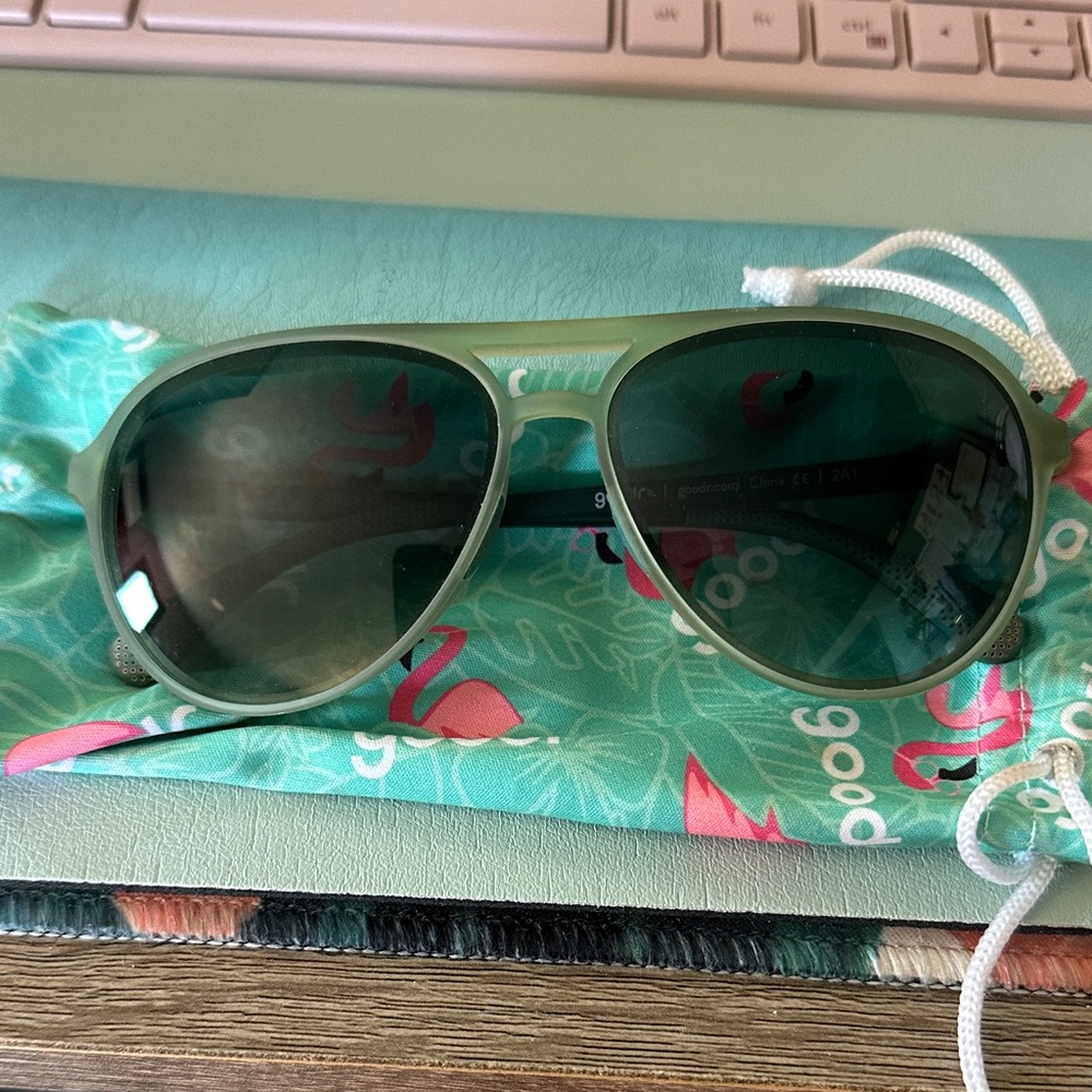 Goodr Green Aviator Sunglasses Buzzed on the Tower style